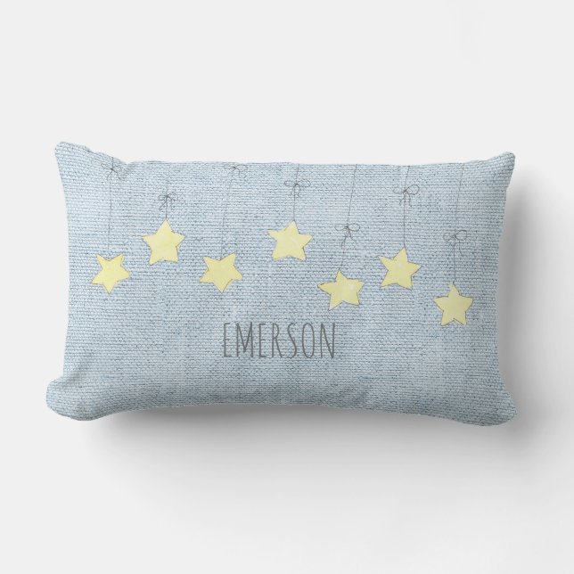 Stars Baby Name Birthdate Pastel Blue Nursery   Lumbar Cushion (Front)