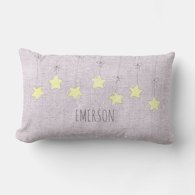 Stars Baby Name Birthdate Pink Linen Nursery Decor Lumbar Cushion (Front)