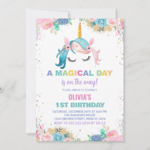 Stars Ballons Unicorn Birthday Invitations