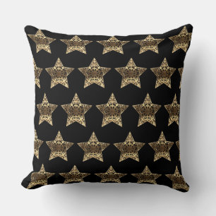 Stars Black and Gold Elegant Christmas Pattern Cushion