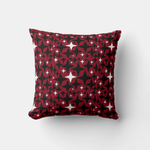 Stars Black n White w Red Background Cushion