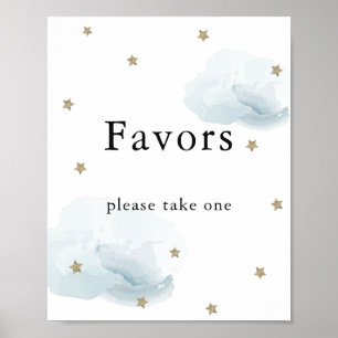 Stars & Blue Clouds Baby Shower Favors Sign