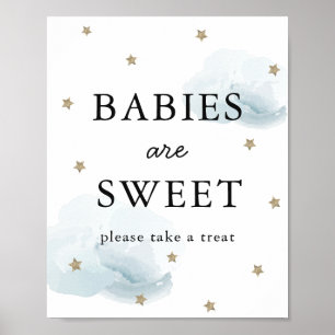 Stars & Blue Clouds Baby Shower Sweet Treat Sign