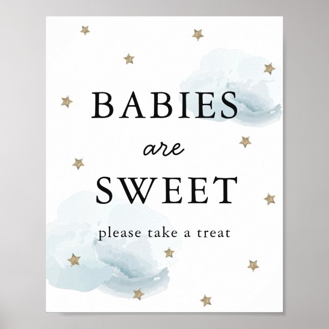 Stars & Blue Clouds Baby Shower Sweet Treat Sign (Front)