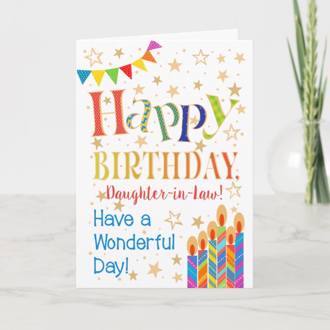 Stars, Bunting, Candles Daughter-in-Law Birthday Card (Front)