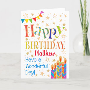 Stars, Bunting, Candles to Customise Birthday Card