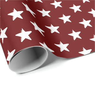Stars, Burgundy white Holidays Christmas gift Wrapping Paper