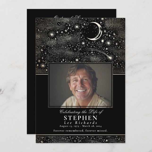 Stars Celebration of Life Photo Memorial Funeral  Program (Front/Back)