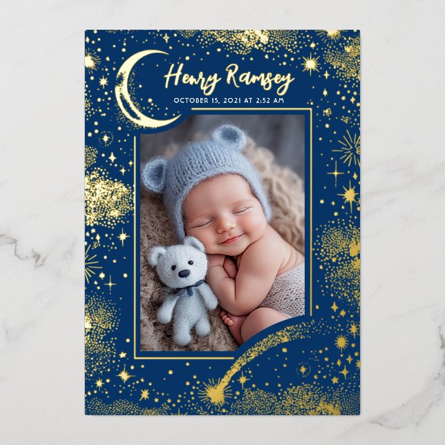 Stars Celestial Cute Blue Newborn Photos Birth (Front)