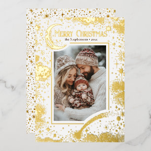 Stars Celestial Magical Merry Christmas Photo Foil Holiday Card