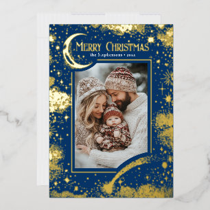 Stars Celestial Magical Merry Christmas Photo Foil Holiday Card