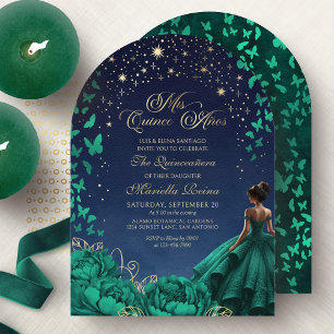 Stars Celestial Night Emerald Green Quinceanera Invitation