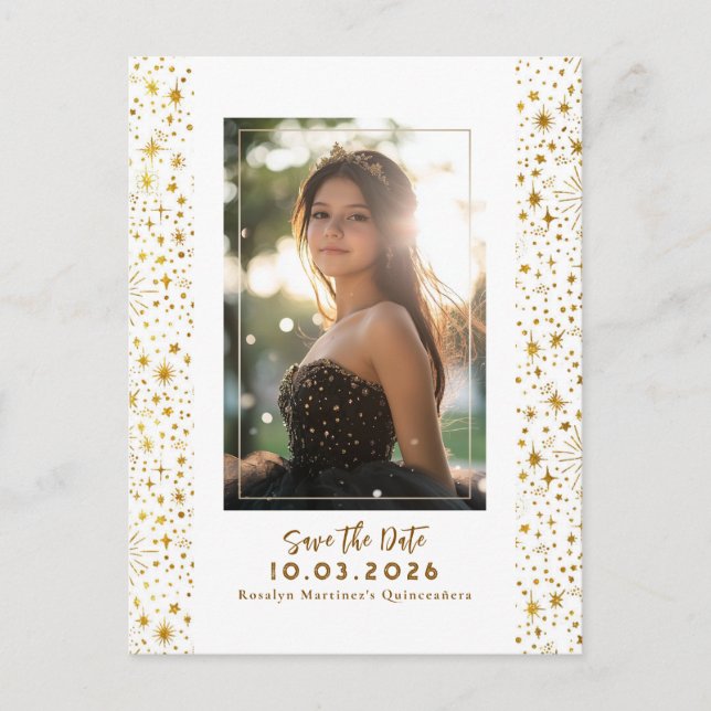 Stars Celestial QUINCEANERA Save The Date Photo Announcement Postcard (Front)