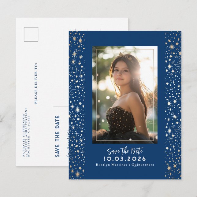 Stars Celestial QUINCEANERA Save The Date Photo Announcement Postcard (Front/Back)