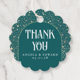 Stars Celestial Teal Wedding Thank You Favour Tags