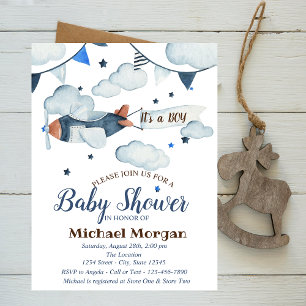 Stars,Clouds,Aeroplane Baby Shower Invitation