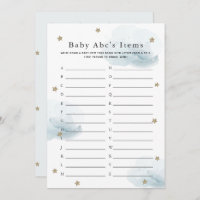 Stars & Clouds Baby ABC Item Shower Game Blue Card