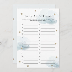 Stars & Clouds Baby ABC Item Shower Game Blue Card