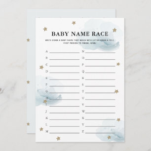 Stars & Clouds Baby Name Race Shower Game Card
