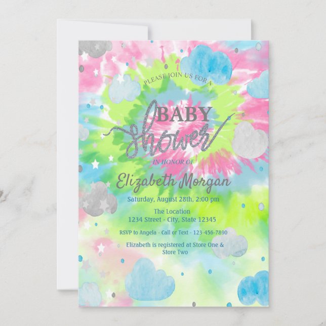  Stars & Clouds Colorful Tie Dye Baby Shower  Invitation (Front)