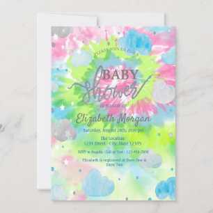  Stars & Clouds Colorful Tie Dye Baby Shower  Invitation