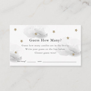 Stars Clouds Guess How Many Grey Baby Shower Game Enclosure Card