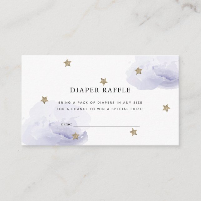 Stars & Clouds Lavender Diaper Raffle Ticket Enclosure Card (Front)
