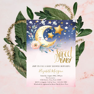 Stars Clouds Moon Flower Baby Shower Invitation