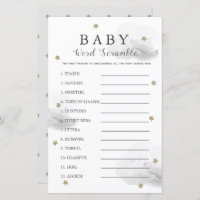Stars & Clouds Word Scramble Baby Shower Grey Game