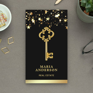 Stars Confetti Chic Gold Antique Key Real Estate Business Card