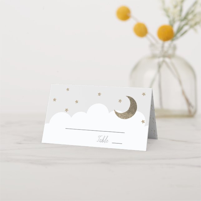 Stars & Crescent Moon Grey Place Card (Front)