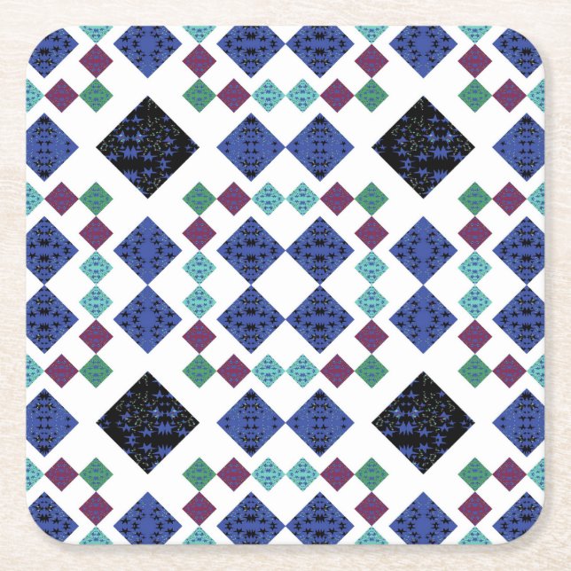 Stars Diamonds Square Paper Coaster (Front)