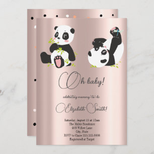 Stars, dots, cute pandas, baby shower invitation