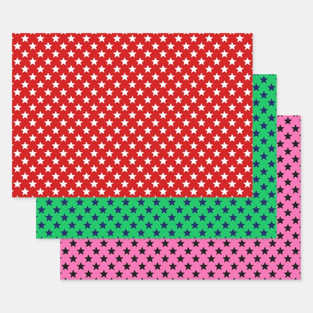 Stars Dotted DIY Pattern & Background Colours Wrapping Paper Sheet (Set)