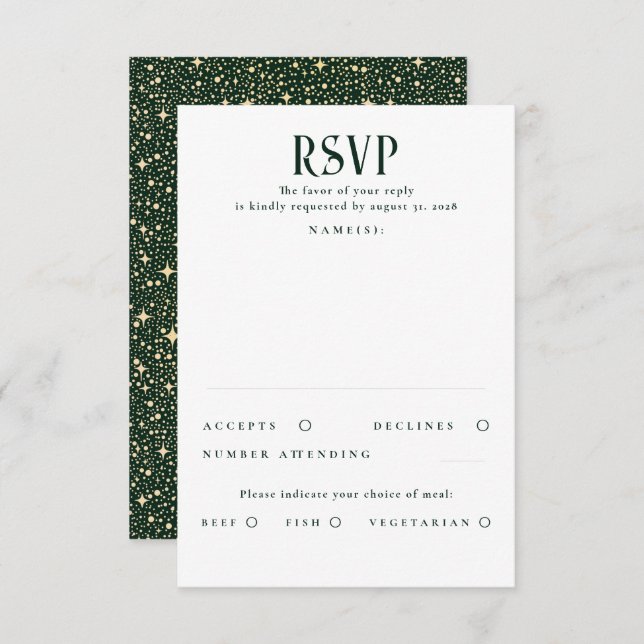 Stars Emerald Green and Gold Wedding RSVP (Front/Back)