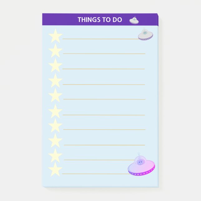 Stars & Flying Saucers Personalised Things To Do Post-it Notes (Front)