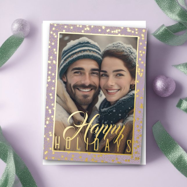 Stars Frame for Photo Happy Holidays Foil Holiday Card (Creator Uploaded)