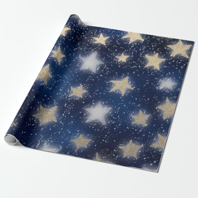 Stars Galaxy Sky Navy Blue Night Sepia Gold Blush Wrapping Paper (Unrolled)