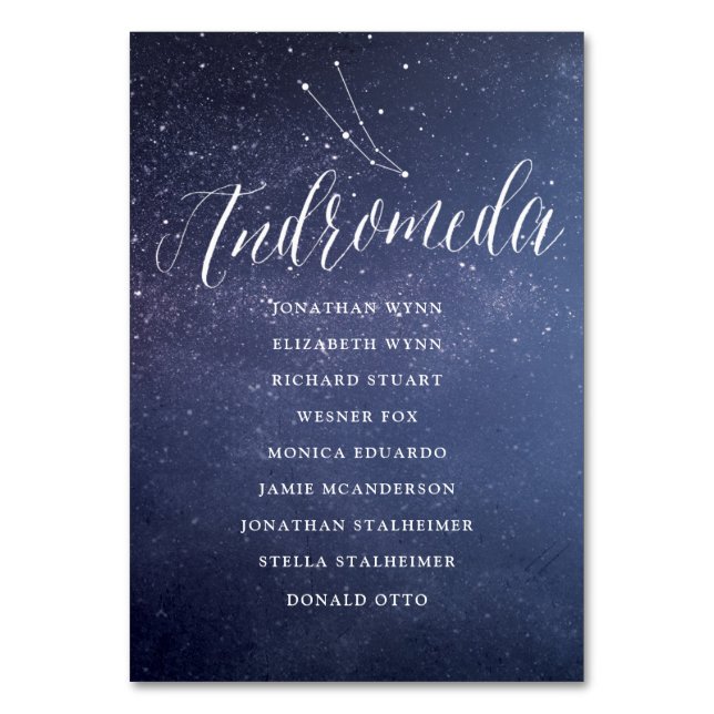 Stars Galaxy Wedding Seating Chart Card Andromeda (Front)