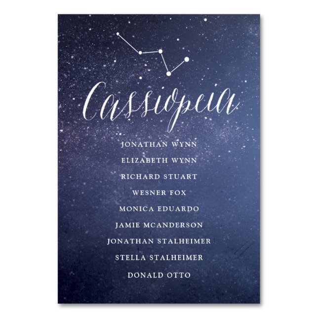 Stars Galaxy Wedding Seating Chart Card Cassiopeia (Front)