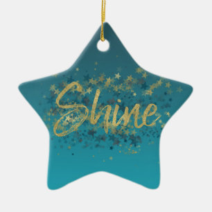 Stars Gold Blue Shine Ceramic Ornament