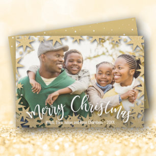 Stars Gold Merry Christmas Photo Holiday Card