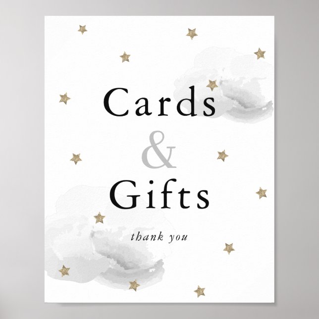 Stars Gray Clouds Baby Shower Cards & Gifts Sign (Front)