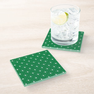 Stars Green Christmas Background Glass Coaster