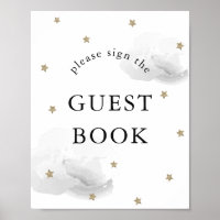 Stars Grey Clouds Baby Shower Guest Book Sign