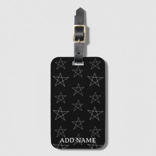 Stars Hand Drawn Custom Name Black Luggage Tag