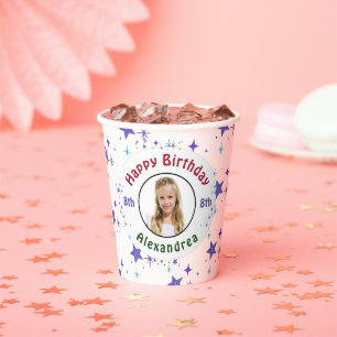 Stars Happy Birthday Child Photo Personalise Paper Cups