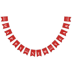 Stars Happy New Year red white celebration Bunting