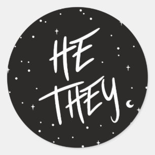 Stars He/They Pronouns Classic Round Sticker