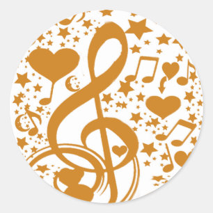 Stars,Hears and The Music Notes,Gold_ Classic Round Sticker